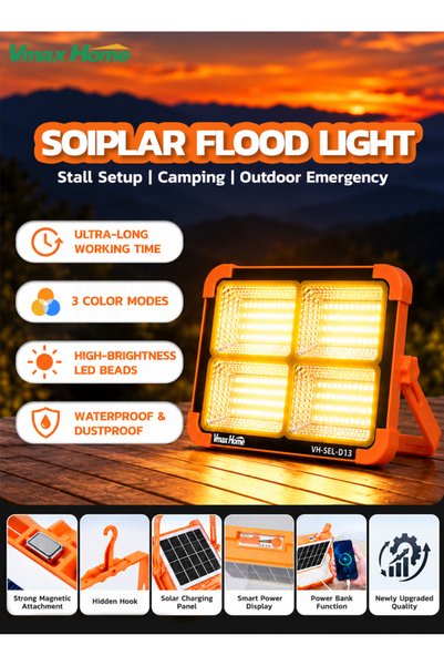 Vmax Home Solar Portable LED Camping Light, 4800mAh, IP54 Waterproof, USB-C R...