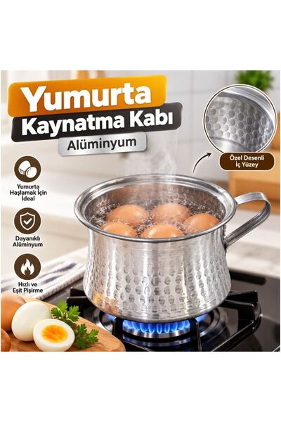DAMMERUN Alüminyum Yumurta Kaynatma Kabı 14 cm - Özel Dövme Desenli İç ve Dış...