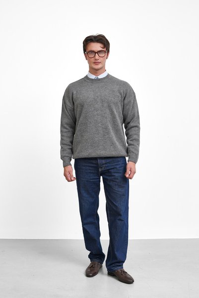 MODEFENDİ Wool Blend Crew Neck Sweater with Text Detail