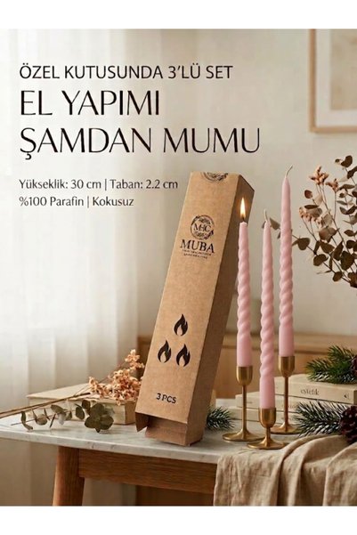 MUBA KIDS El Yapımı Spiral Şamdan Mumu İtalyan Burgulu (3'lü Özel Kutu) - Şam...