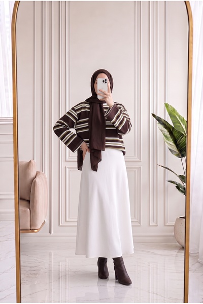MİHRA STORE Ahusima Διπλή Ριγέ Κοντή Τουνίκα-SS13272 Καφέ