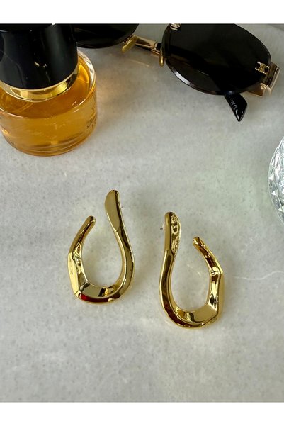 Merishe Jewerly أقراط من الفولاذ الخفيف باللون الذهبي غير متماثلة