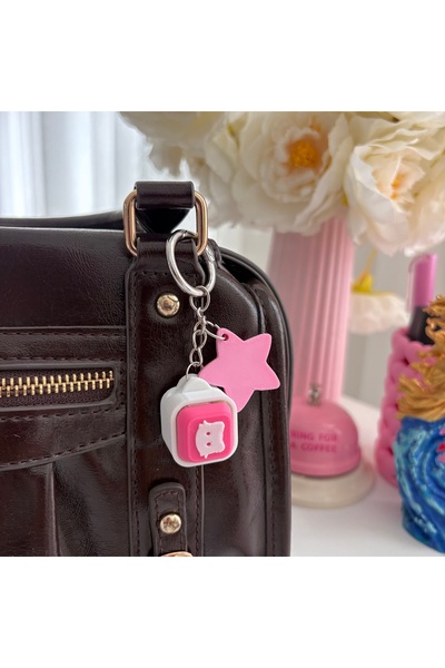 PİNKUE Pink Clicker Bag Charm – Star and Lace Bow Detailed Click-On Bag Decor...