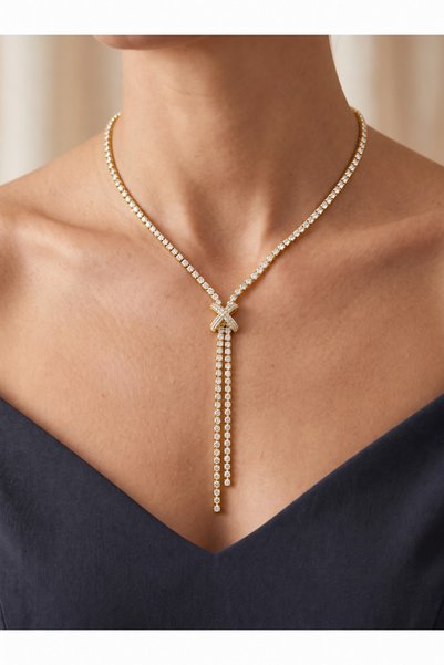 Homies Women's Stone Bow Detailed Y Shape Waterway Necklace, with Gift Packag...
