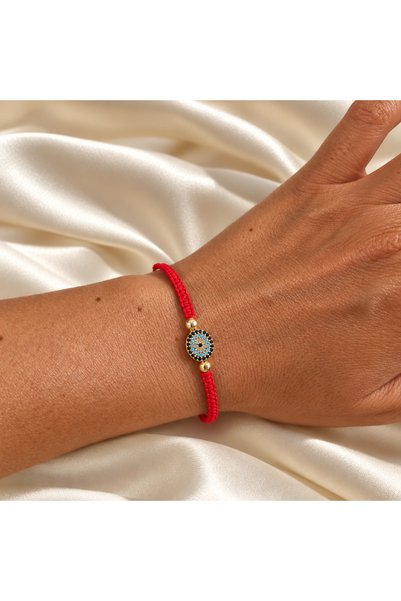 Soleildor Red Color Macrame String Red String Bracelet with Evil Eye Beads (S...