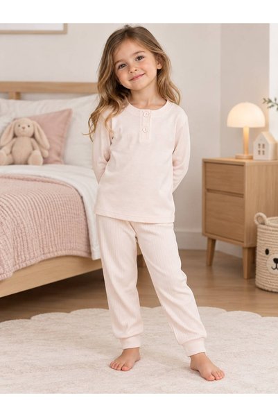 Fil Kids Girl's 100% Cotton Light Pink Color Twill Fabric Collar Buttoned Lon...