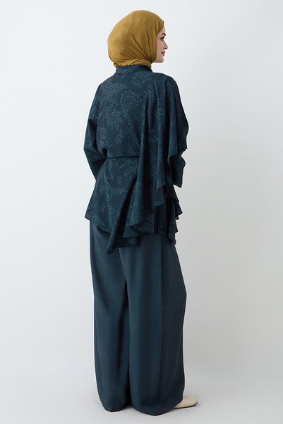 InStyle Etnik Desenli Tunikli Turkuaz Takım