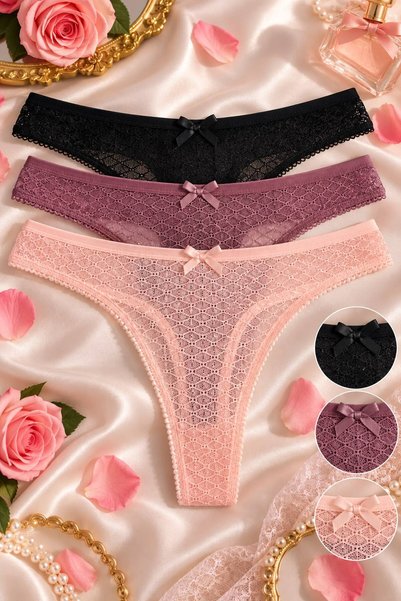 MAVİ QUMSAL Tanga din dantelă, din bumbac, model nou (set de 3)