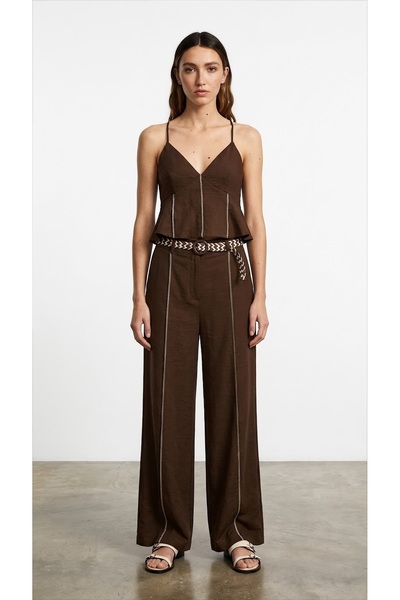 Quzu Women's Canvas Trousers Pnt02160 Brown