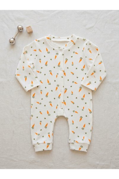 minço bebe Baby Girl and Boy Jumpsuit 100% Cotton Carrot Patterned Snap Faste...
