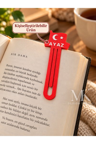 MK DESIGN STUDIO 3 adet Kişiye Özel İsimli Türk Bayraklı Kitap Ayracı – Ay Yı...