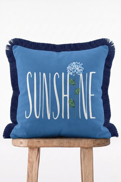 IdeCraft غطاء وسادة مزخرف بنمط الأوربانا الأزرق مع كتابة Sunshine Bloom وشراش...