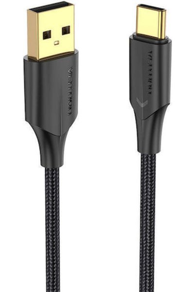 Vention Καλώδιο USB 2.0 LED USB-C Αρσενικό - USB-A Μαύρο 1μ CTFBF