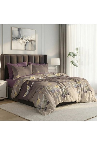 Ralex ELVO Economy Double Bed Linen 6 Pieces Butterflies Purple/Beige LEE9