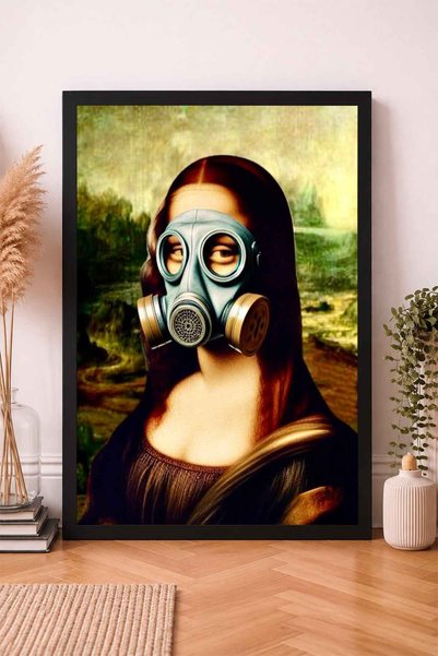 dudekohome Dudeko Home Gaz Maskeli Mona Lisa Siyah Çerçeveli Modern Pop Art T...