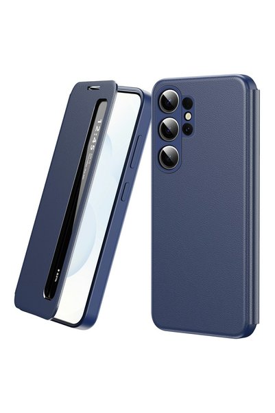 XGSM Husă din piele Samsung Galaxy S26 Ultra cu fereastră Smart View, Albastr...