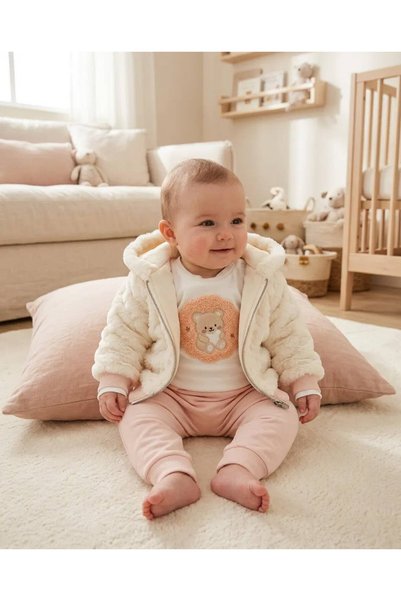 PAKEL Ayıcık Nakışlı 3'lü Kız Bebek Takım Welsoft Peluş %100 Pamuk Kumaş 3-6 ...