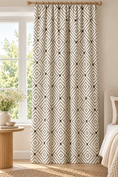 ALAMODECOR Geometrik çizgili Tek Kanat Fon Perde