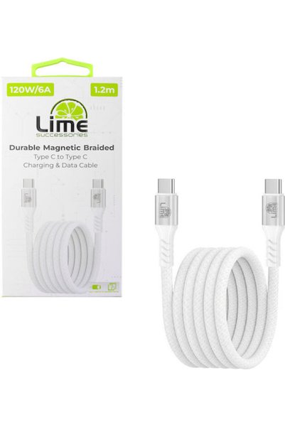 Lime&co Lime Magnetic / Πλεγμένο Καλώδιο USB 2.0 USB-C αρσενικό - USB-C 120W ...