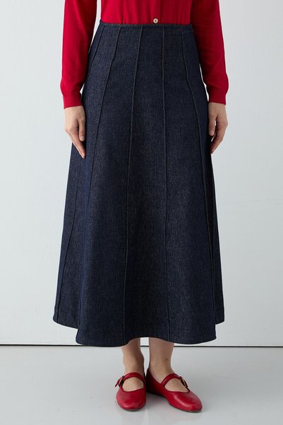 inspiration Denim Stitched Skirt with Pieces in Navy Blue