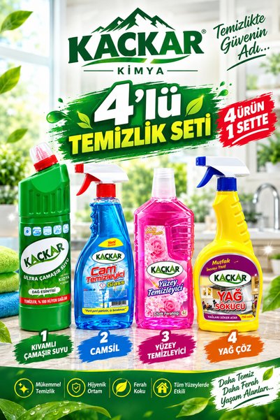 4’LÜ TEMİZLİK SET KIVAMLI ÇAMAŞIR SUYU CAMSIL YÜZEY TEMIZLEYICI YAĞ ÇÖZ