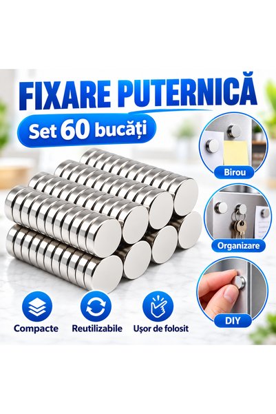 iTin Set 60 magneti neodim puternici, disc 10x2 mm, pentru fixare, bricolaj s...