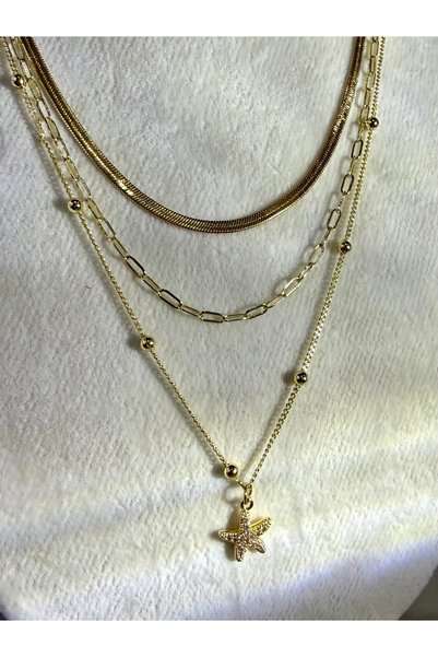 Merishe Jewerly قلادة من الفولاذ على شكل نجمة ذهبية ثلاثية