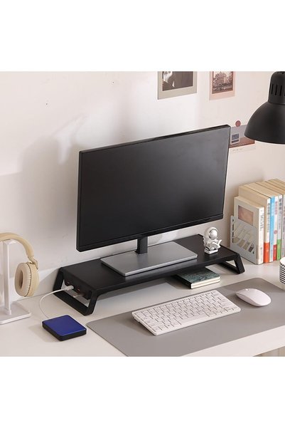 Generic حامل شاشة مع منفذ USB، رف خشبي للمكتب مقاس 21 بوصة، 4 منافذ USB 2.0، ...