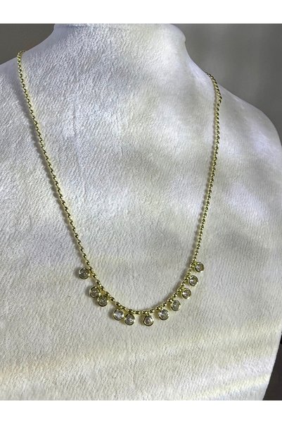 Merishe Jewerly قلادة من الفولاذ الذهبي مرصعة بأحجار الزركون المتسلسلة