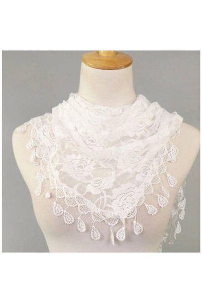 Generic Brand Esarfa alba cu broderie trandafiri si ciucuri, EBR02