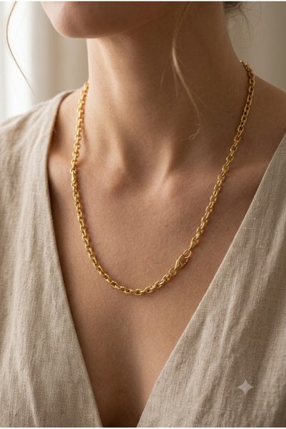 Rhodee Unisex Gold Doç Zincir Kolye Kararmaz Suya Dayanıklı Simli Dokulu Halk...