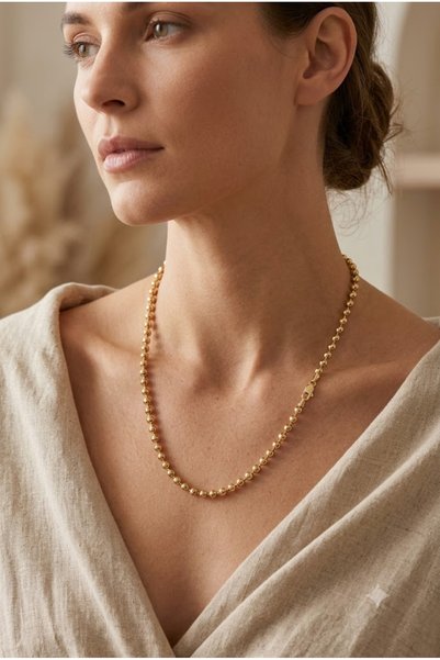 Rhodee Unisex Gold Çelik Top Zincir Kolye Kararmaz Suya Dayanıklı Parlak Bonc...