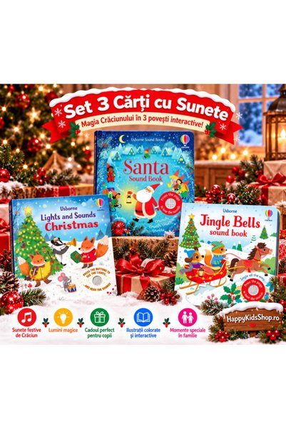 Usborne Set de 3 cărți de Crăciun cu sunete și lumini – Carte sonoră cu Moș C...