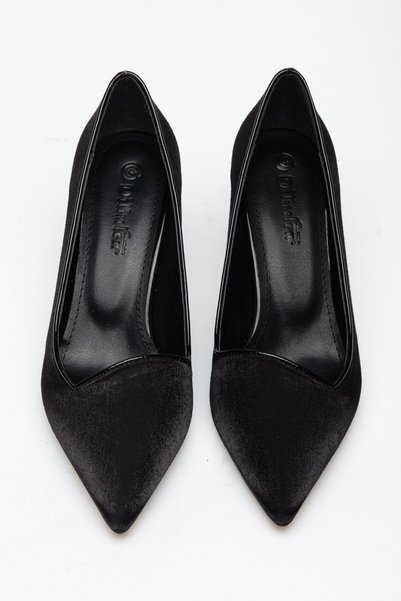 Dilimler Ayakkabı Large Size Women's Thin Heeled Stiletto Shoes Black Satin S...