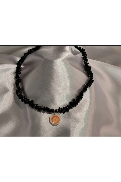 Kubera OBSİDYEN TAŞLI GÜNEŞ YANTRA KOLYE