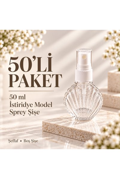 ELİS TASARIM 50 Adet 50 ml İstiridye Model Sprey Şişe – Şeffaf PVC Boş Hediye...