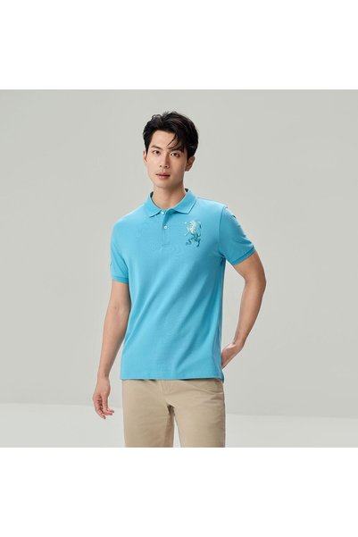Giordano Men’s Slim Fit 3D Lion Embroidery Lycra Pique Polo