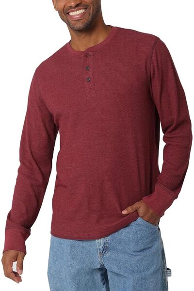 Wrangler Authentics قميص هينلي رجالي بأكمام طويلة ونسيج وافل