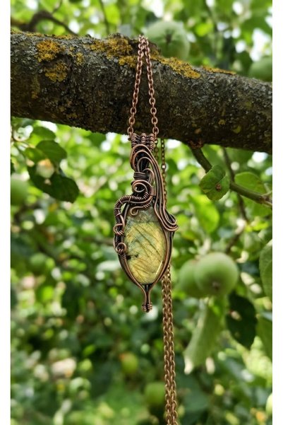 isikaccessories Pure Copper Necklace with Labradorite Stone Special Design