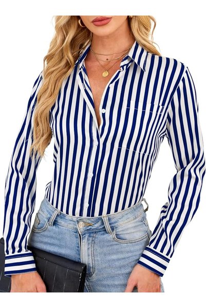 GENERAL Wrinkle-Resistant Silky Women Printed Button Down Shirt Long Sleeve