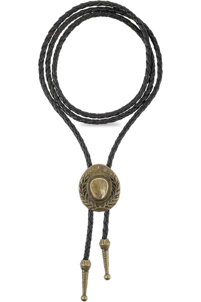 Generic Men's Bolo Tie Western Rodeo Cowboy Necklace, Leather Necktie with Br...