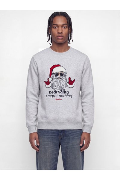 Jack & Jones Мъжки суичър с коледен принт, стандартна кройка, JJXMAS, бял
