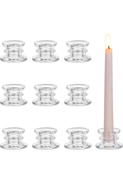 KASTWAVE Candlestick Holders Set, 10 Pcs Taper Candle Holders Bulk - Glass Ca...