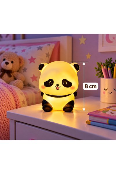 GOCEHOME Panda Figürlü Pilli LED Gece Lambası 8 cm – Çocuk Odası Dekoratif Mi...
