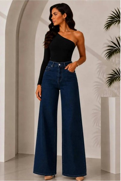 MAY JEAN Women's Dark Blue Palazzo High Waist Jeans