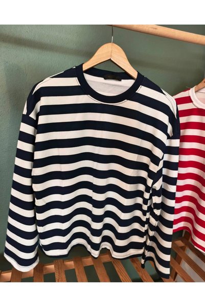 lacivert çizgili Basic tshirt