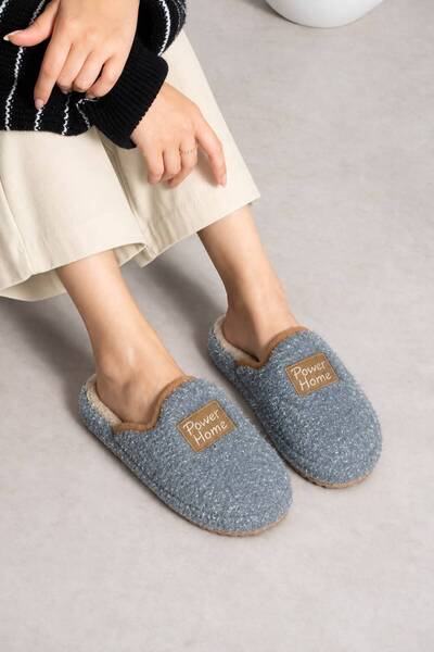ModaMert Women's Gray Glitter Detailed Plush Winter Comfortable House Slippers