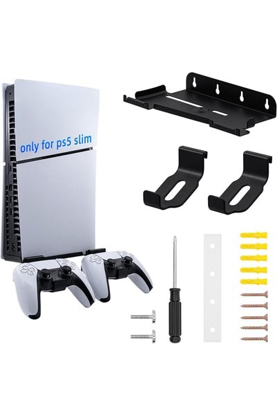 TERRIFI حامل جداري لجهاز PS5 Slim، حامل عمودي للكونسول مع حامل لجهاز التحكم، ...