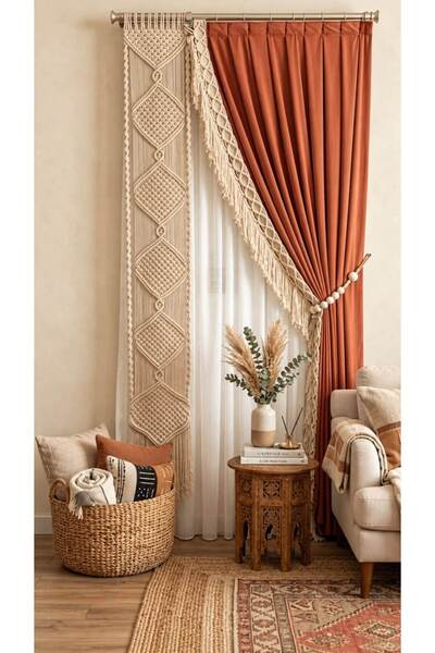 ELFİDAA WOOD Bohemian Macrame Backdrop Curtain