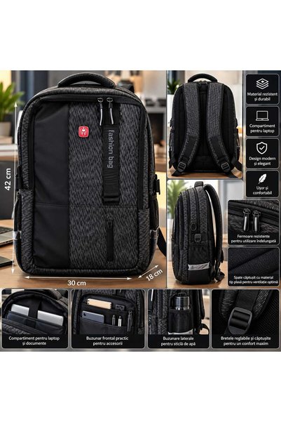 Generic Brand Rucsac Premium pentru Laptop – Negru/Gri